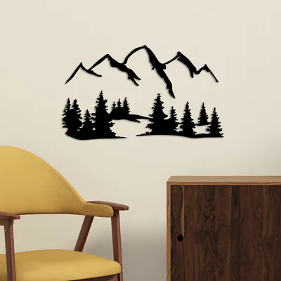 Zdjęcie produktu dla Wallity, Nature And Mountain - 1, Dekoratives Wandaccessoire aus Metall, 100 % METALL, Schwarz, 66 x 23 cm