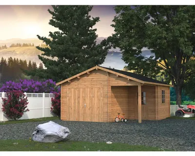 Produktbild von Einzelgarage Palmako Roger 21,9+5,2 m² mit Holztor 510 x 550 cm tauchgrundiert braun