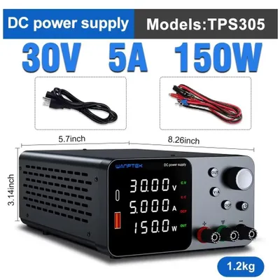 Image de Alimentation de laboratoire DC - Alimentation de laboratoire réglable 0-30V 5A - Protection contre les surintensités (OCP) - Sorties USB-A et USB-C - Prise européenne