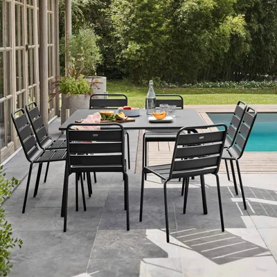 Image de Ensemble table de jardin et 8 chaises en métal gris - Oviala Palavas