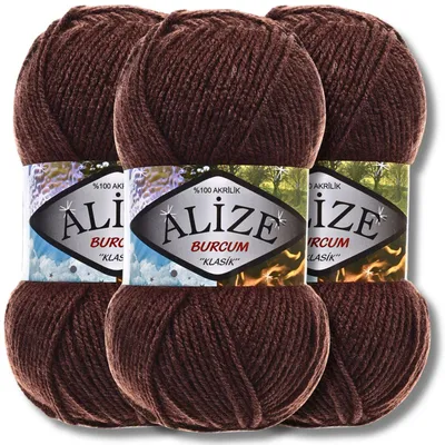 Produktbild von Alize 3x 100g Burcum Klasik Wolle, Uni, Häkeln, Stricken (Chocolate Brown - 493)
