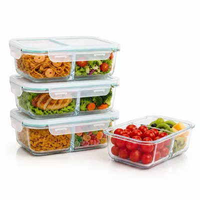 Produktbild von Frischhaltedosen Glas 4er Set mit 2 Fächern 980ml für optimale Lebensmittelhaltung und praktische Aufbewahrung