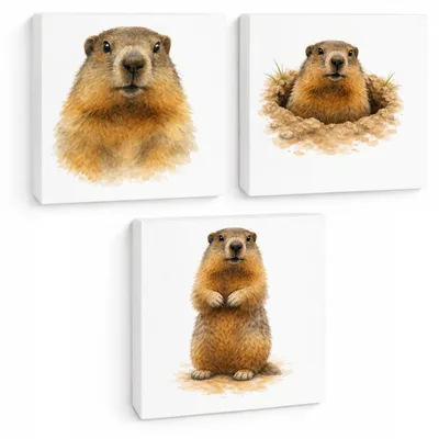 Produktbild von Murmeltier-Charm 3er Set Holzbilder in 10x10 cm zum Stellen oder Aufhängen er