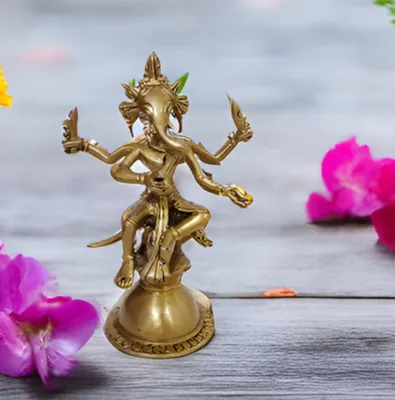 Messing Ganesha Statue, 8,9x5,1x12,7 cm, altes Tribal Design