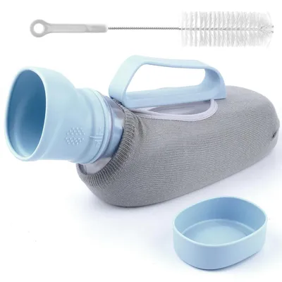 Produktbild von Urinal für Männer,1200 ml Fassungsvermögen, auslaufsichere Urinflasche mit Strickbezug und Reinigungsbürste, tragbares Reiseurinal für Männer