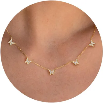 Zdjęcie produktu dla Złoty naszyjnik typu choker, pokryty 14-karatowym złotem, z 5 cyrkoniami, biżuteria damska