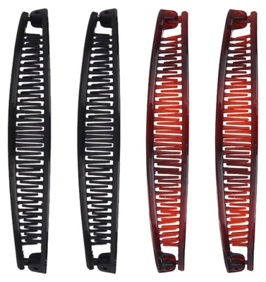Produktbild von Set mit 4 Bananen-Haarspangen, Klettkämmen, großen Vintage-Bananen-Haarspangen, Fischgrätenkamm, Haargummis für Frauen und Mädchen mit dickem, lockigem Haar