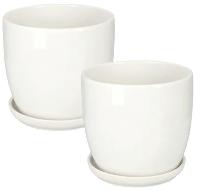 Image de KOTARBAU® : Pot de fleurs en céramique, pot intérieur pour fleurs et plantes, diamètre 17 cm, blanc, lot de 2