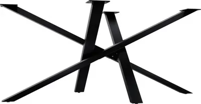 A black metal table base with a geometric, criss-cross design, shown against a white background.