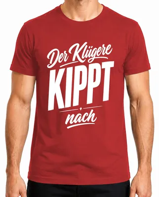 Zdjęcie produktu dla Koszulka męska "Klügere KIPPT" z napisem "Po imprezie, gdzie dużo się wypija", w kolorze czerwonym, rozmiar M. (Styl: sarkastyczny)
