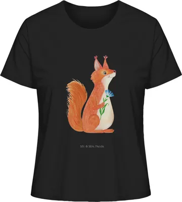Produktbild von Mr. & Mrs. Panda Oberteil Damen Eichhörnchen Blume Größe L - Schwarz - Geschenk, Motivation Sprüche, T-Shirt, Basic, Lachen, Eichhorn, Baumwoll, Shirt, Lustige, Spaß