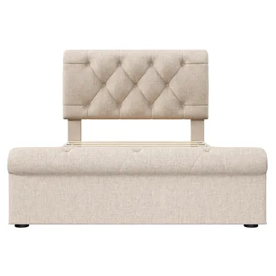 Produktbild von Flieks Polsterbett 90x200cm mit Lattenrost, Stauraumbett mit 2 Schubladen und Verstellbar Kopfteil, Bettgestell Einzelbett Jugendbett, Leinen, Beige
