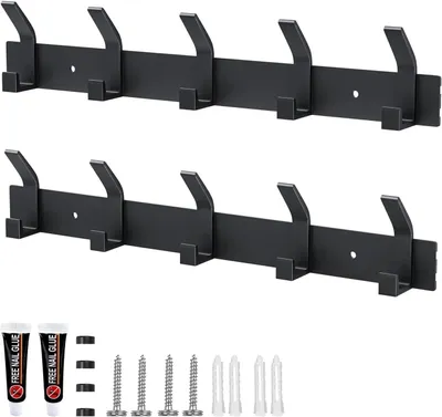 Imagen del producto de Percha de pared de aluminio, con 2 filas de 5 ganchos, sin necesidad de taladrar, ideal para la cocina y el baño
