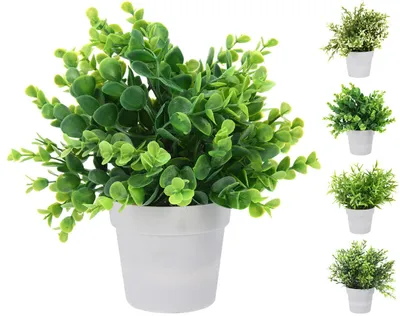 Zdjęcie produktu dla sztuczny kwiat ZIELONY w doniczce, średnica 8,5 cm, wysokość 24 cm, mieszanka gatunków