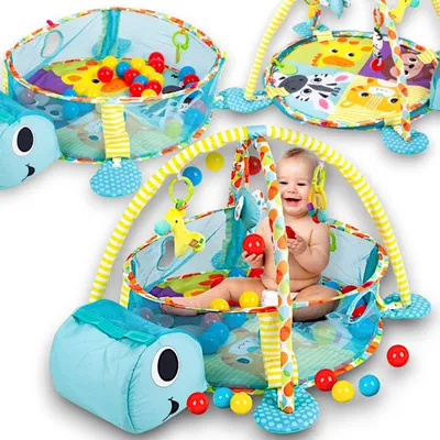 Produktbild von Lernmatte Baby Matte mit 30 Bälle, Sensorische Aktivitätsmatte, Bällebad, Spieldecke 3 in 1, Spielmatte für Babys, Krabbeldecke, Spielbogen