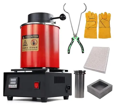 Produktbild von Elektrischer Goldschmelzofen - Digitaler Schmelzofen - 220 V - 1400 W - Schmelzkapazität 3 kg - Max. 1100 °C - 3-kg-Tiegelset
