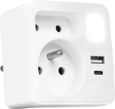 Obrázek produktu pro Vayox VA0373 Zásuvkový adaptér 2 přihrádky + USB-A + USB-C + noční světlo, bílý