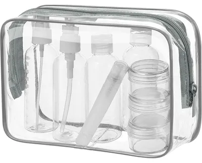 Productafbeelding van Transparante reisflessen set, 100 ml, 8 stuks, geschikt voor handbagage, grijs