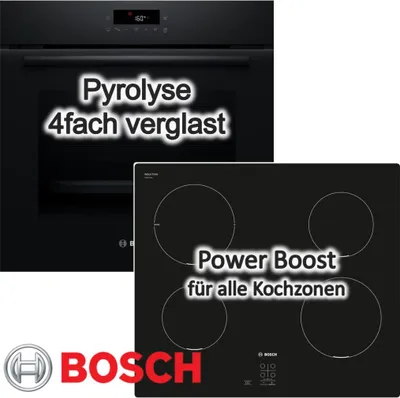 Produktbild von BOSCH Herdset Pyrolyse 3D-Heißluft + Induktionskochfeld PowerBoost TouchSelect Rahmenlos