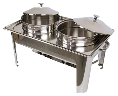 Produktbild von AcMax Edelstahl Speisenwärmer Runder Sossen Warmhaltebehälter Chafing Dish 2x 4,5 Liter
