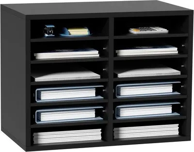 Produktbild von Holz-Literatur-Organizer, 12 Fächer, Entfernbare Platten, Schwarz, für Büro/Zuhause