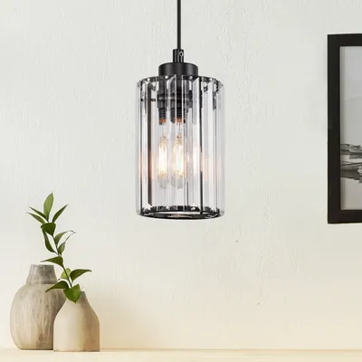 Produktbild von ZMH Pendelleuchte Esstisch Hängelampe Wohnzimmer Esstischlampe Schwarz E27 Hängeleuchte Schlafzimmer 1 Flammig Pendellampe Modern Esszimmerlampe Kristall für Flur Küche Hotel ohne Leuchtmittel