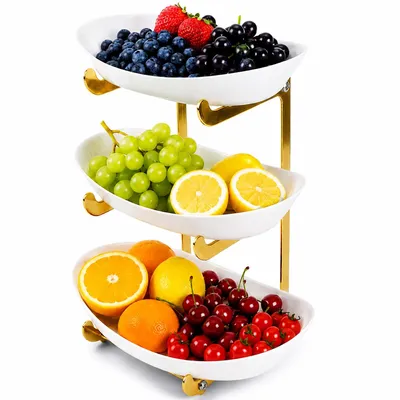 Produktbild von Roxlin Obst- & Gemüse Organizer 3-stöckig, geräumige Etagere mit goldenem Metallgestell, ideal für Familien & Vielköche, Höhe 34,2 cm, Gold