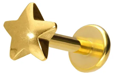 Produktbild von Ohrpiercing, Nasenpiercing Titan Labret mit Push Fit STERN Gold Stablänge: 9mm | Stabstärke: 1,2mm