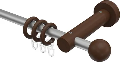 Produktbild von Interdeco Gardinenstange / Vorhangstange Silbergrau / Nussbaum lackiert, Typ Adrian Geo (Kugel), 16 mm Ø 1-läufig, 440 cm