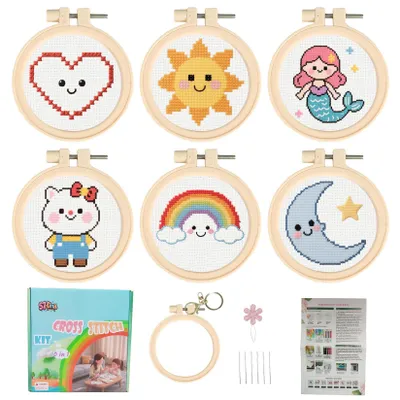 Kreuzstich-Set für Kinder, 6 Motive, DIY, ab 8 Jahren