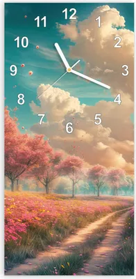 Produktbild von Wanduhr aus Glas mit Motiv Blühender Weg- 30 x 60 cm - inkl. Aufhängesystem