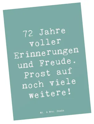 Produktbild von Mr. & Mrs. Panda Postkarte Spruch 72. Geburtstag Glückwünsche - Meeresbrise - Geschenk, Grußkarte, Glück, Freude, Happy Birthday, Postkarten, Geburtstagsgeschenk, Alter