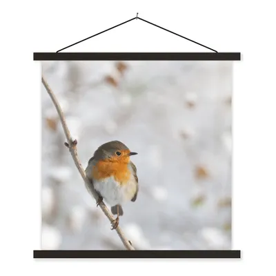 Produktbild von MuchoWow® Textilposter Vogel - Rotkehlchen - Winter 90x90 cm mit schwarzem Rahmen - Magnetisches
