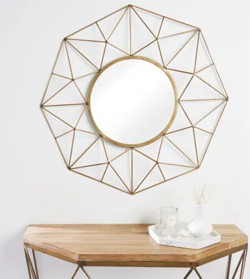 Produktbild von cagü: Retro Design Wandspiegel DIAMANT Gold aus filigranem Eisengeflecht handgefertigt 90cm