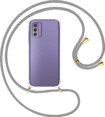 Produktbild von Handykette Backcover-Schutzhülle mit Band (Metall goldfarben) für Nokia G42 5G (6.56'') - weiß/grau kariert