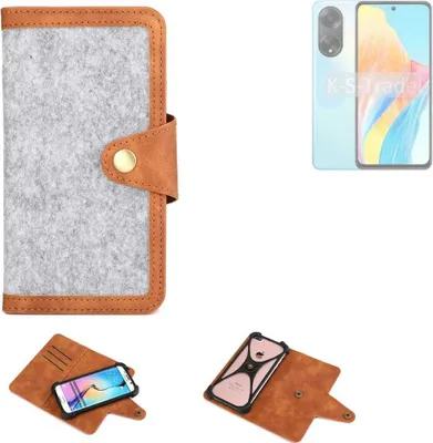 Produktbild von K-S-Trade Handyhülle kompatibel mit Oppo A98 5G Schutzhülle Filz-Hülle Kunst-Leder hellgrau braun (1x)