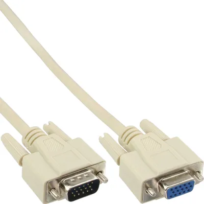 Produktbild von InLine VGA Verlängerung, 15pol HD Stecker / Buchse, 1m, 1 m, VGA (D-Sub), VGA (D-Sub), Beige, Gold, Stecker/Buchse