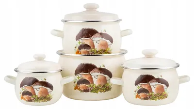 Produktbild von 8-teiliges Kochgeschirrset aus Emaille Topfset Induktion Kochtopfset Töpfe Set Pilze