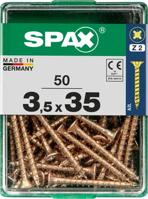 Produktbild von SPAX 4081020350352, Schraube, Stahl, Zink, Holz, Flachkopf, Pozidriv, Gelb