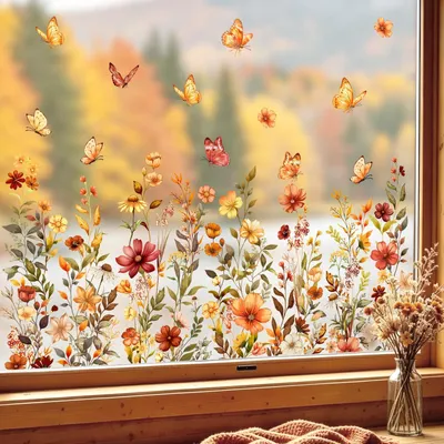Immagine prodotto di Adesivi per finestre autunnali con fiori e farfalle