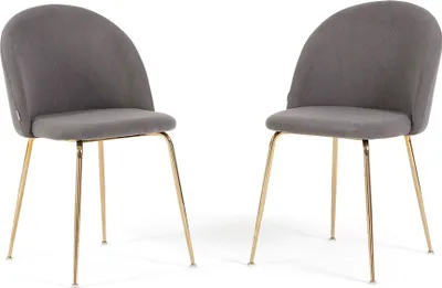 Immagine prodotto di Set di 2 sedie da pranzo imbottite in velluto a coste, gambe in metallo, design elegante per cucina, sala da pranzo, bar e ristoranti - SARA - Grigio/Oro