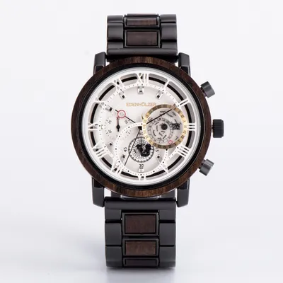Produktbild von Edenhölzer Holzuhr Herren Armbanduhr Chronograph Holzarmband Saona Datumsanzeige