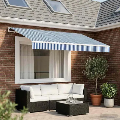 Produktbild von vidaXL Markisenersatzstoff Blau und Weiß 350 x 250 cm Polyester