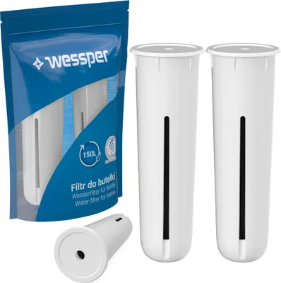Produktbild von Wessper 2x Wasserflaschenfilter Ersatz für Dafi Sportflasche, Aktivkohle, Weiß