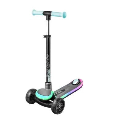 A three-wheeled children's scooter with LED lights.