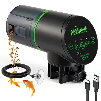 Produktbild von Automatisches Futterspender für Aquarien - USB-C - 200 ml - Schwarz - Wiederaufladbarer Futterspender für Fische und Schildkröten