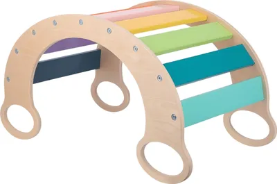 Produktbild von Zayno® Kletterwippe "Regenbogen" aus Holz | Kletterbogen, Montessori, Balancewippe, Motorikspielzeug, nachhaltig, Bewegung indoor, kreativ