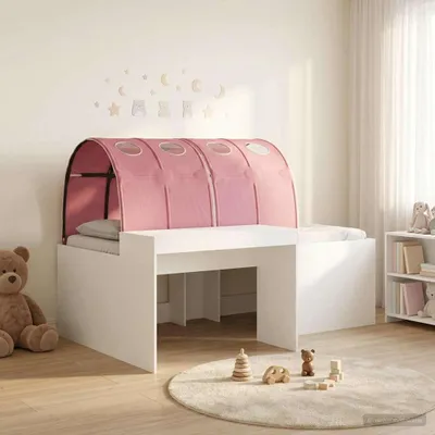 Obrázek produktu pro Maison Exclusive – Postel s tunelovým úložným prostorem, 3 kusy, bílá a růžová, vyrobená z dřevotřísky