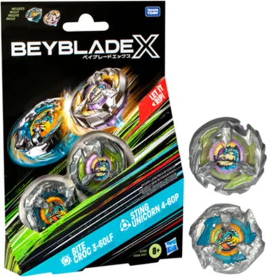 Produktbild von Beyblade X Bite Croc 3-60LF und Sting Unicorn 4-60P Kreisel Dual Pack Set, 8 Jahr(e)