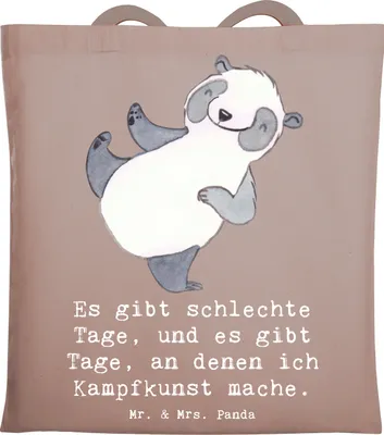 Produktbild von Mr. & Mrs. Panda Tote Bag Panda Kampfkunst - Braun Pastell - Geschenk, Kampfsportarten, Beutel, Stoffbeutel, Selbstverteidigung, Einkaufstasche, Schultasche, Tasche
